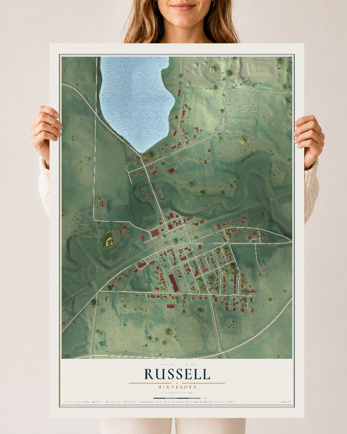 Map of Russell, Minnesota, 24 x 36 inch unframed archival matte print