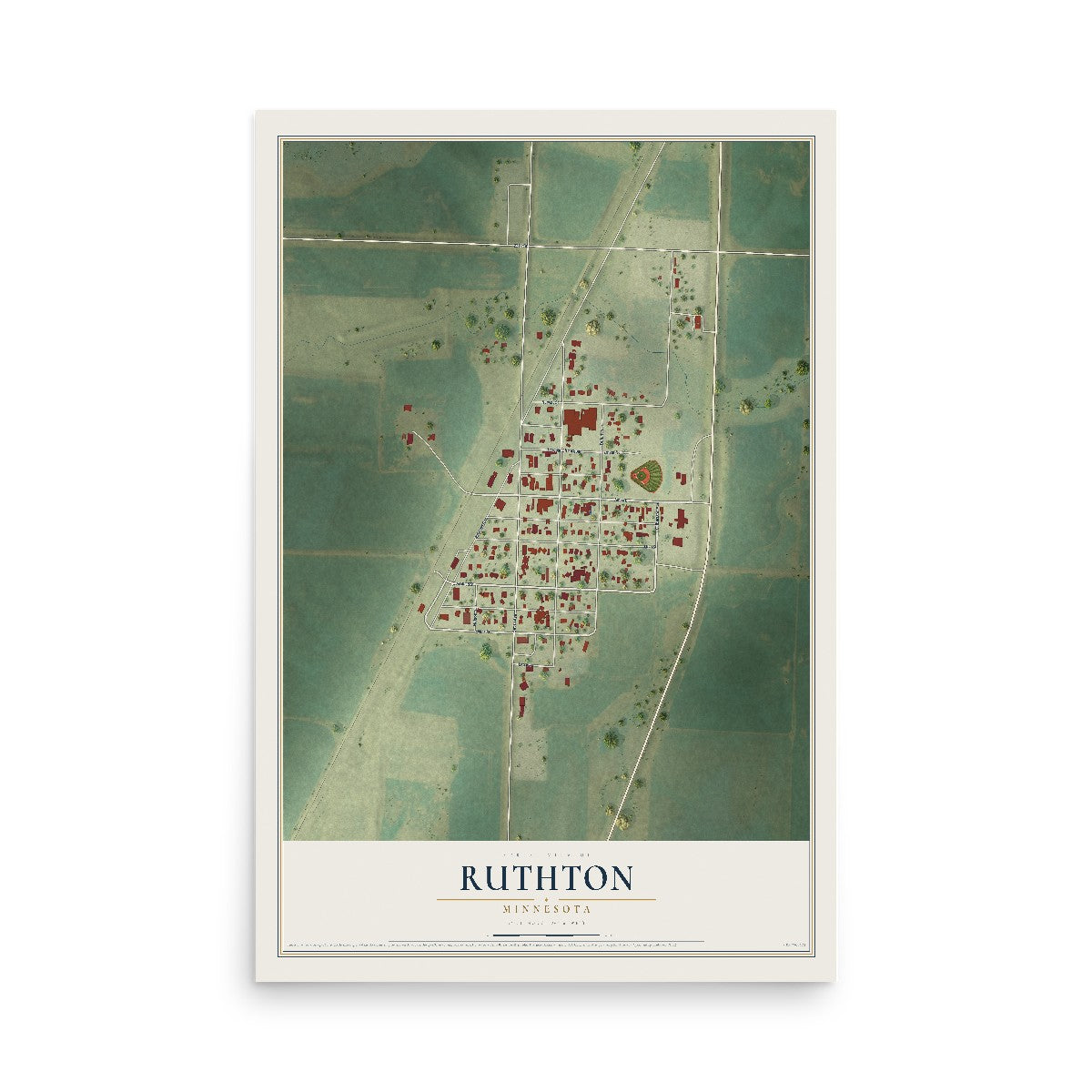 Map of Ruthton, Minnesota, 12 x 18 inch unframed archival matte print