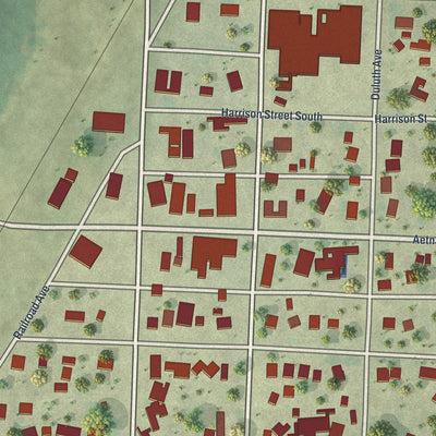 Close-up of the map of Ruthton, Minnesota print showing street and building detail