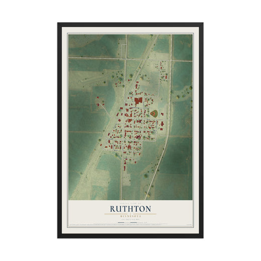 Map of Ruthton, Minnesota, 12 x 18 inch print in a black wood frame