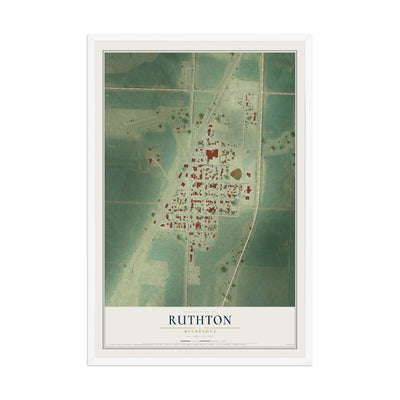 Map of Ruthton, Minnesota, 12 x 18 inch print in a white wood frame