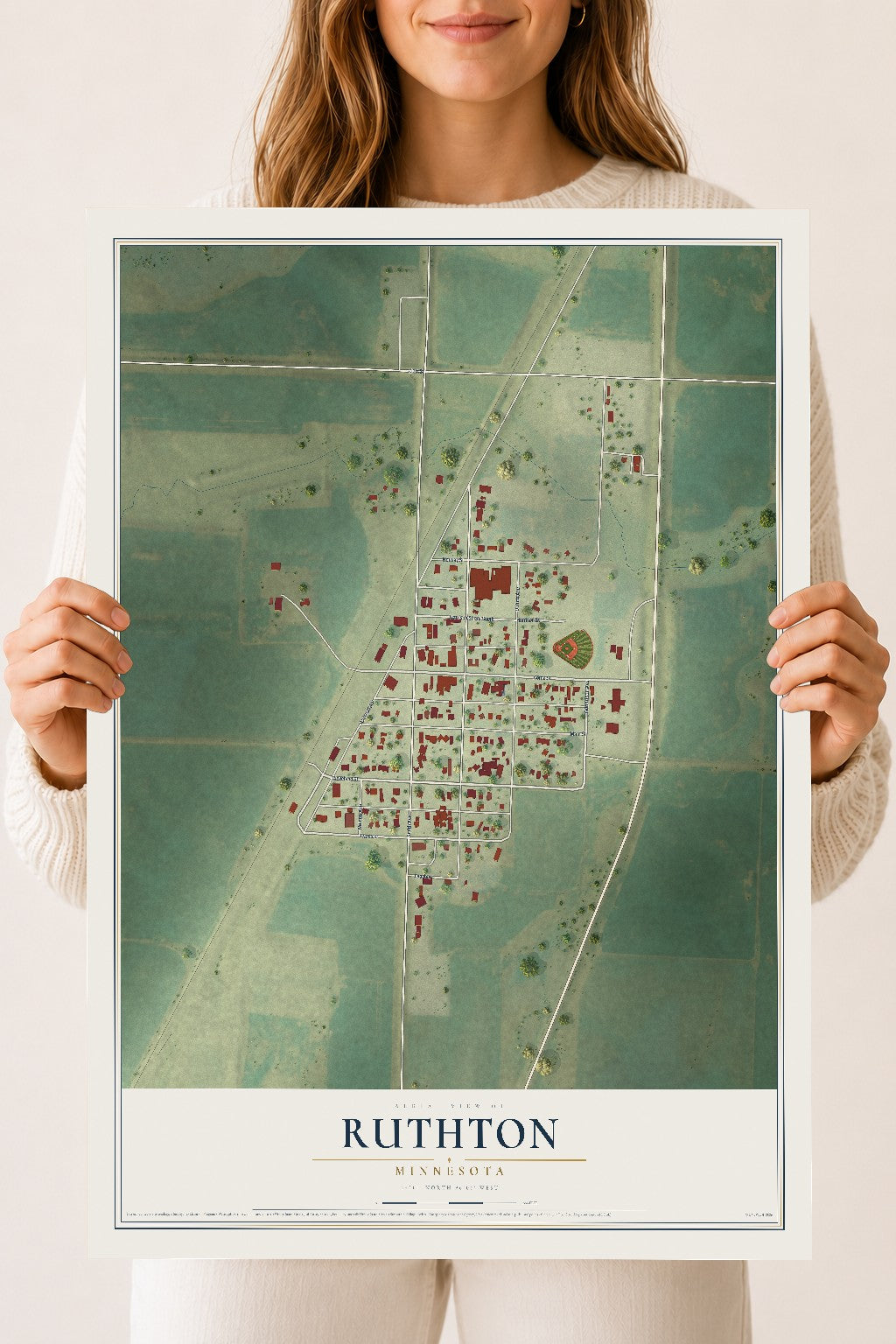 Map of Ruthton, Minnesota, 18 x 24 inch unframed archival matte print
