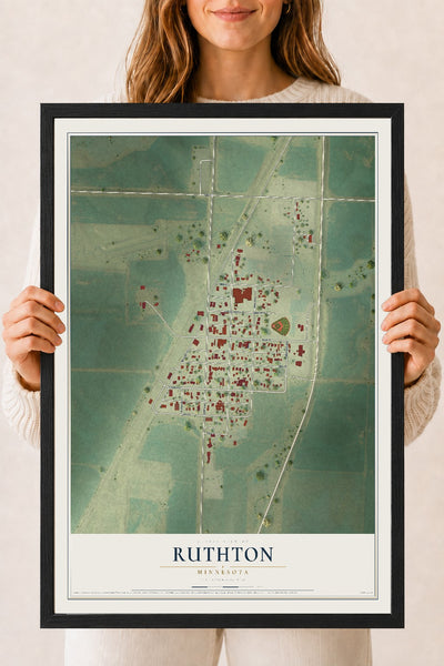 Map of Ruthton, Minnesota, 18 x 24 inch print in a black wood frame