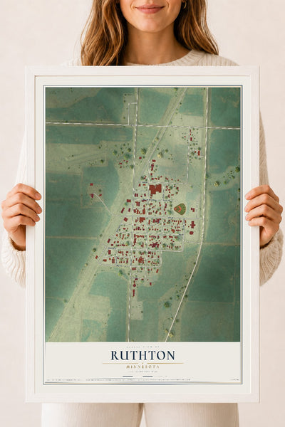 Map of Ruthton, Minnesota, 18 x 24 inch print in a white wood frame