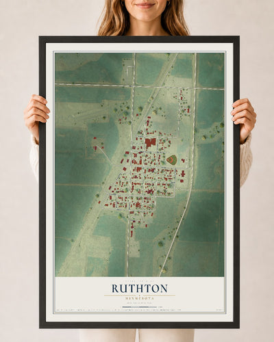 Map of Ruthton, Minnesota, 24 x 36 inch print in a black wood frame