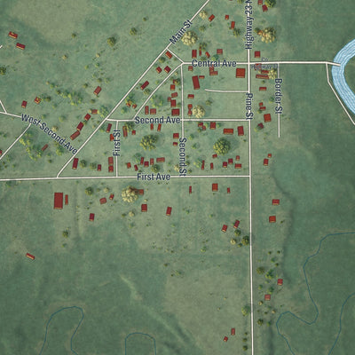 Close-up of the map of Rutledge, Minnesota print showing street and building detail