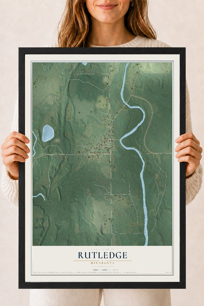 Map of Rutledge, Minnesota, 18 x 24 inch print in a black wood frame