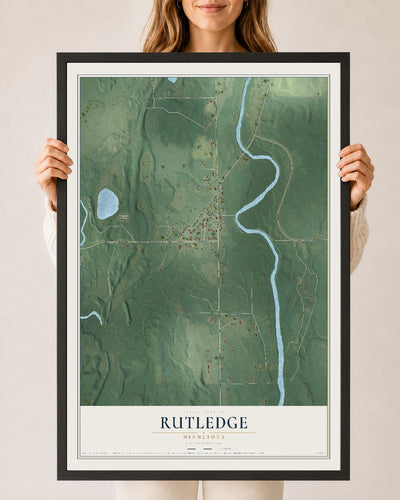 Map of Rutledge, Minnesota, 24 x 36 inch print in a black wood frame