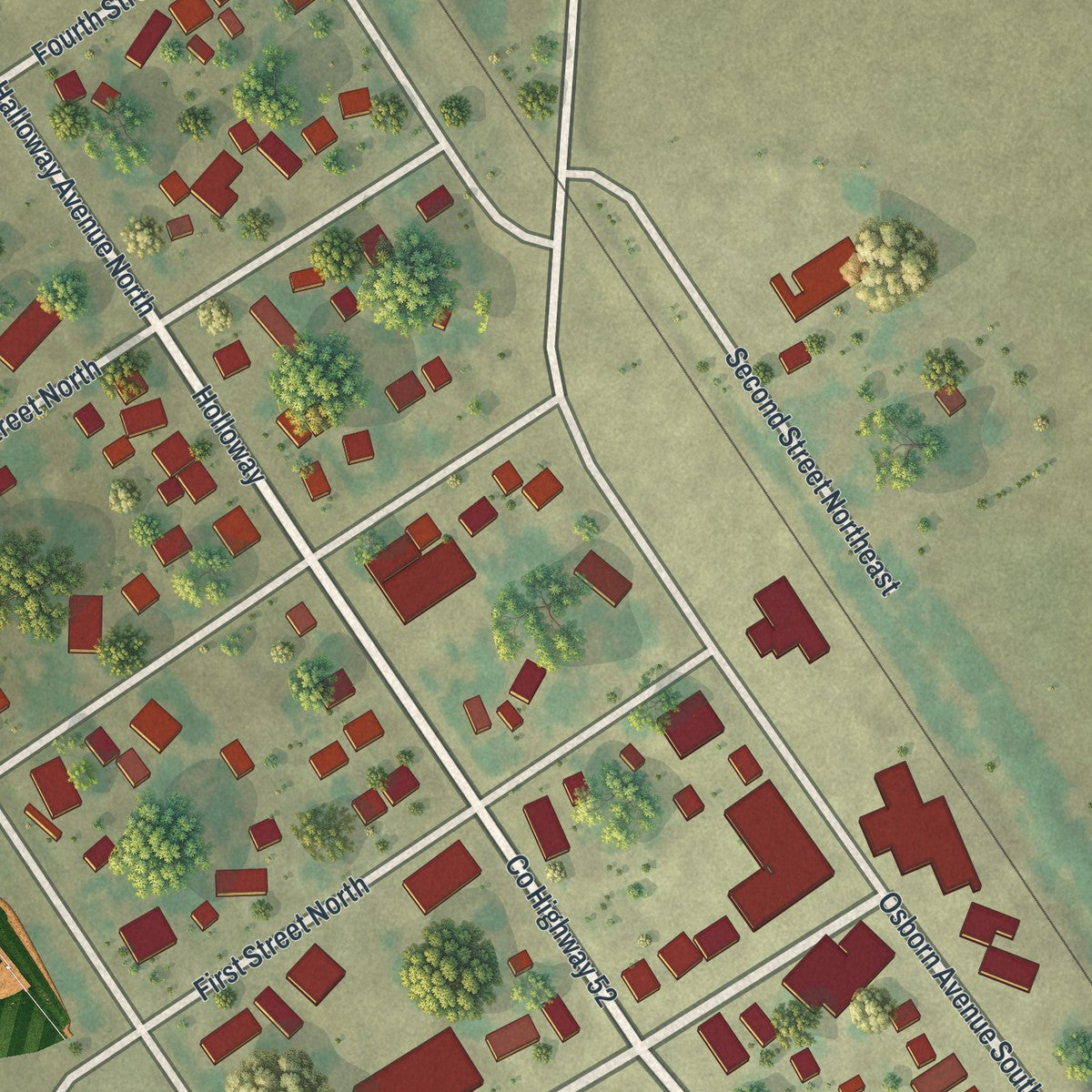 Close-up of the map of Sabin, Minnesota print showing street and building detail