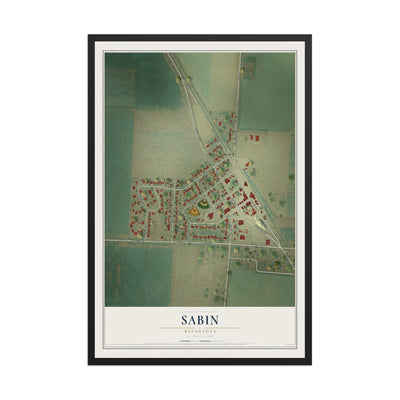 Map of Sabin, Minnesota, 12 x 18 inch print in a black wood frame