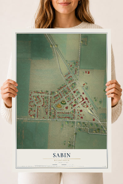 Map of Sabin, Minnesota, 18 x 24 inch unframed archival matte print