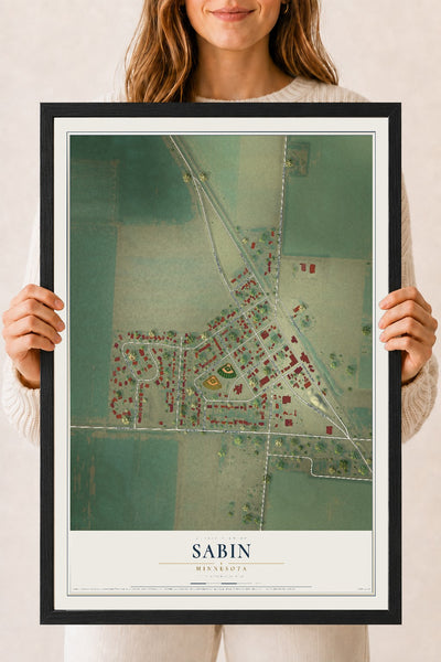Map of Sabin, Minnesota, 18 x 24 inch print in a black wood frame