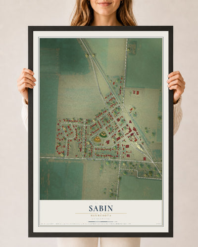 Map of Sabin, Minnesota, 24 x 36 inch print in a black wood frame