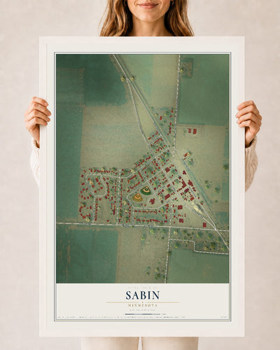 Map of Sabin, Minnesota, 24 x 36 inch print in a white wood frame