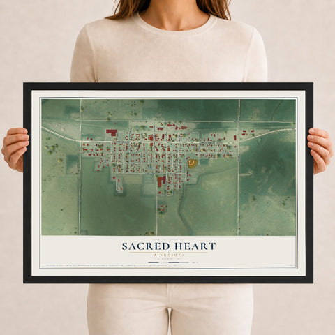 Map of Sacred Heart, Minnesota, 12 x 18 inch print in a black wood frame