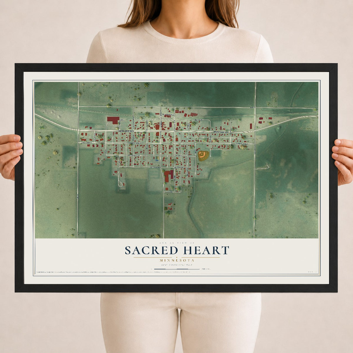 Map of Sacred Heart, Minnesota, 18 x 24 inch print in a black wood frame
