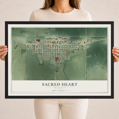 Map of Sacred Heart, Minnesota, 18 x 24 inch print in a black wood frame