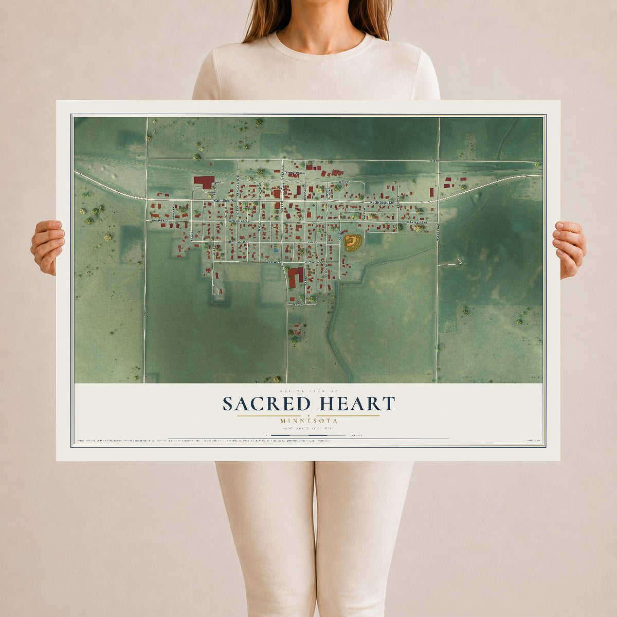 Map of Sacred Heart, Minnesota, 24 x 36 inch unframed archival matte print