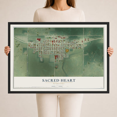 Map of Sacred Heart, Minnesota, 24 x 36 inch print in a black wood frame