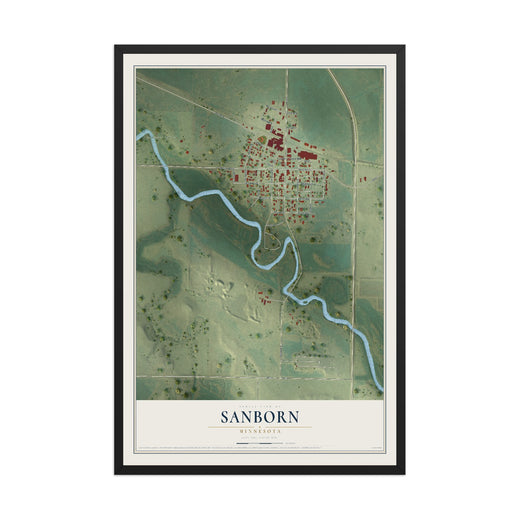 Map of Sanborn, Minnesota, 12 x 18 inch print in a black wood frame