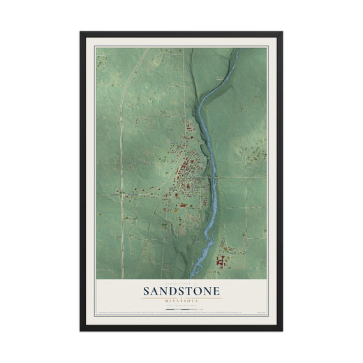 Map of Sandstone, Minnesota, 12 x 18 inch print in a black wood frame