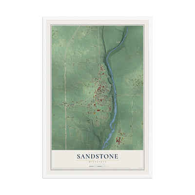 Map of Sandstone, Minnesota, 12 x 18 inch print in a white wood frame