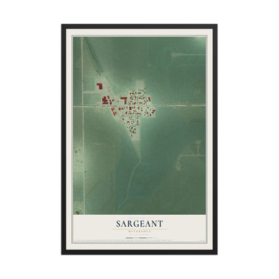 Map of Sargeant, Minnesota, 12 x 18 inch print in a black wood frame