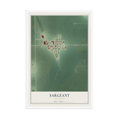Map of Sargeant, Minnesota, 12 x 18 inch print in a white wood frame