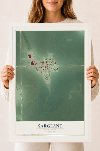Map of Sargeant, Minnesota, 18 x 24 inch print in a white wood frame