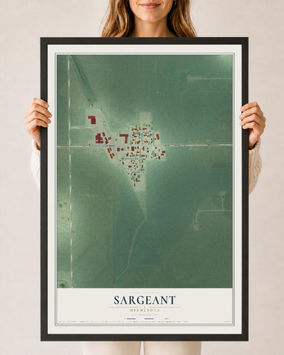 Map of Sargeant, Minnesota, 24 x 36 inch print in a black wood frame