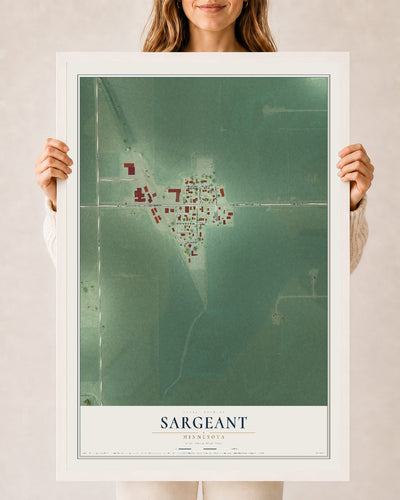 Map of Sargeant, Minnesota, 24 x 36 inch print in a white wood frame