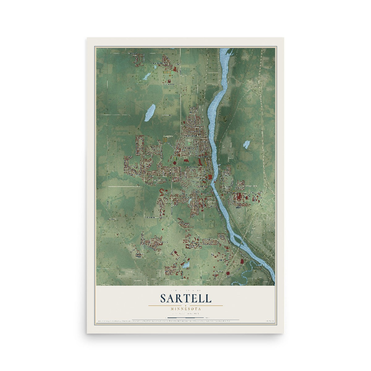 Map of Sartell, Minnesota, 12 x 18 inch unframed archival matte print