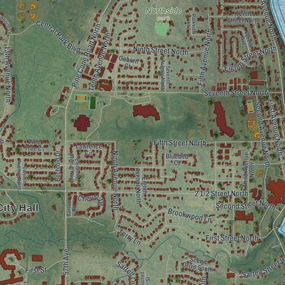 Close-up of the map of Sartell, Minnesota print showing street and building detail