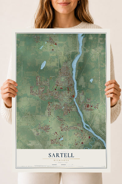 Map of Sartell, Minnesota, 18 x 24 inch unframed archival matte print