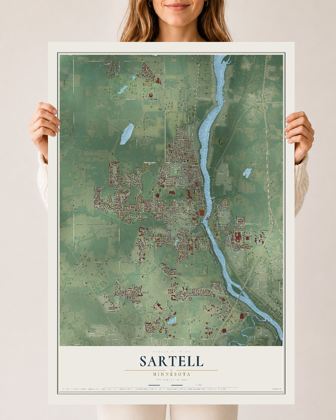 Map of Sartell, Minnesota, 24 x 36 inch unframed archival matte print