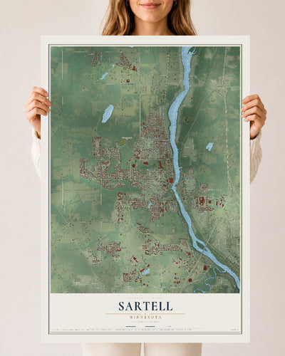 Map of Sartell, Minnesota, 24 x 36 inch unframed archival matte print