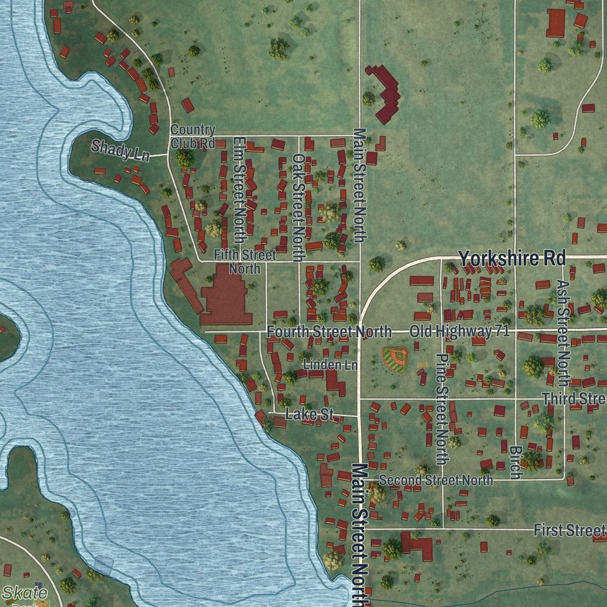 Second close-up of the map of Sauk Centre, Minnesota print showing more streets and buildings