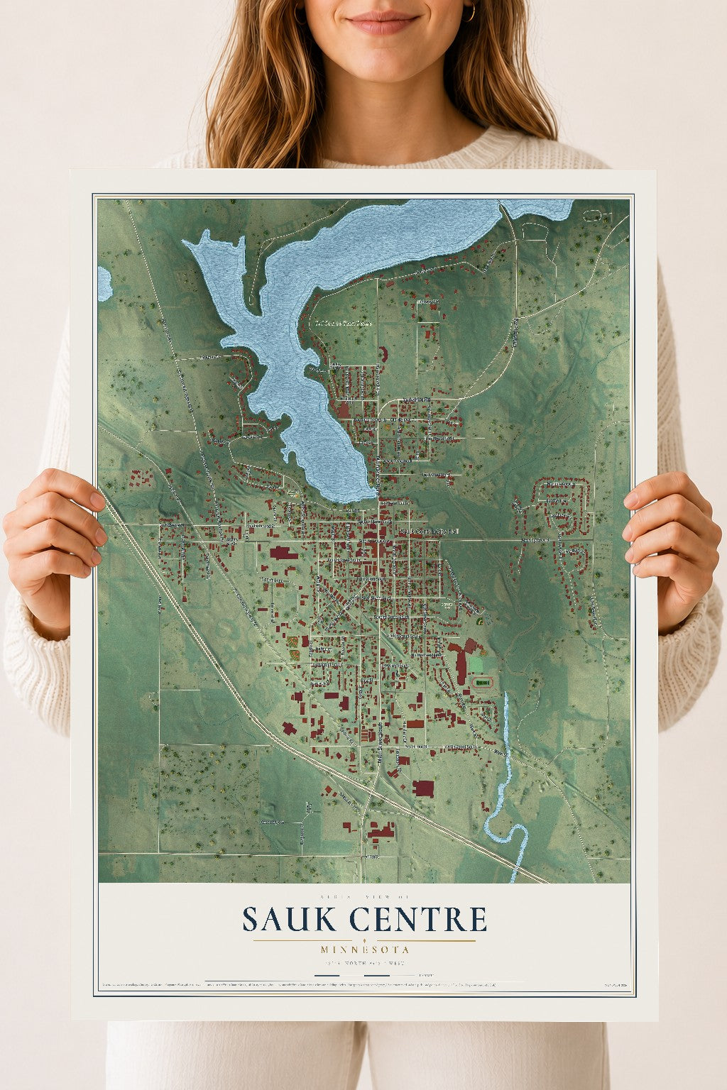 Map of Sauk Centre, Minnesota, 18 x 24 inch unframed archival matte print