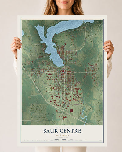 Map of Sauk Centre, Minnesota, 24 x 36 inch unframed archival matte print