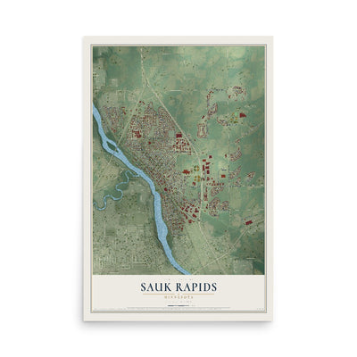 Map of Sauk Rapids, Minnesota, 12 x 18 inch unframed archival matte print