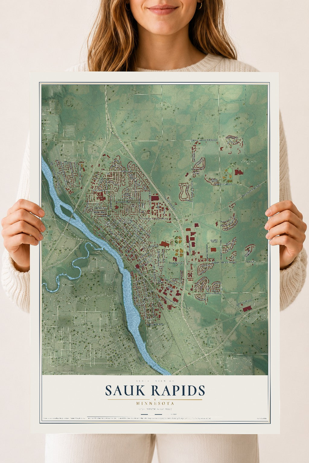 Map of Sauk Rapids, Minnesota, 18 x 24 inch unframed archival matte print