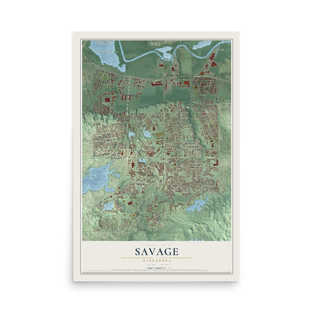 Map of Savage, Minnesota, 12 x 18 inch unframed archival matte print
