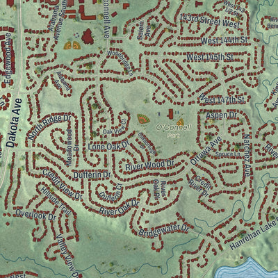 Close-up of the map of Savage, Minnesota print showing street and building detail