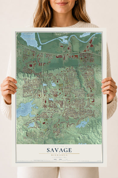Map of Savage, Minnesota, 18 x 24 inch unframed archival matte print