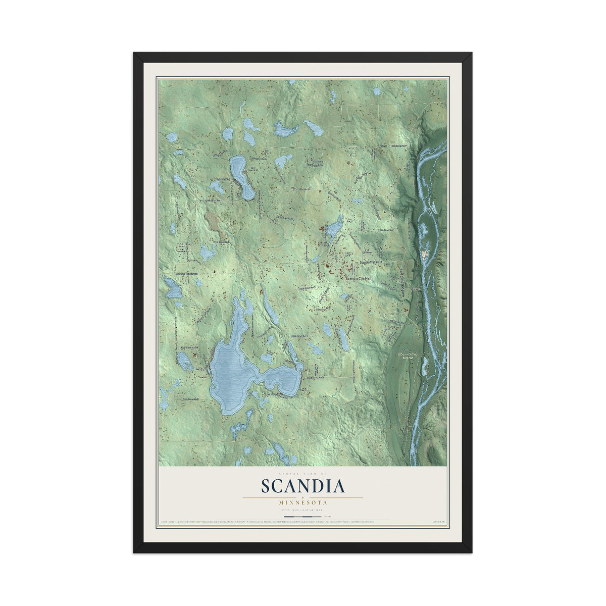 Map of Scandia, Minnesota, 12 x 18 inch print in a black wood frame