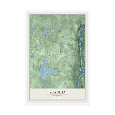 Map of Scandia, Minnesota, 12 x 18 inch print in a white wood frame