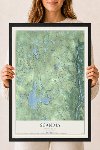 Map of Scandia, Minnesota, 18 x 24 inch print in a black wood frame