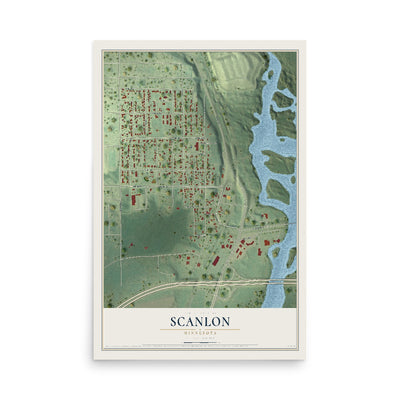 Map of Scanlon, Minnesota, 12 x 18 inch unframed archival matte print