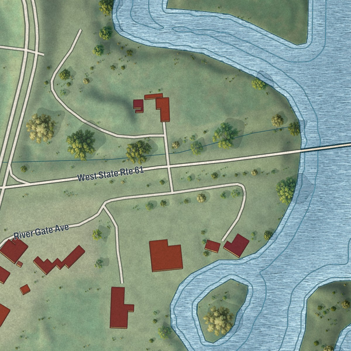 Second close-up of the map of Scanlon, Minnesota print showing more streets and buildings