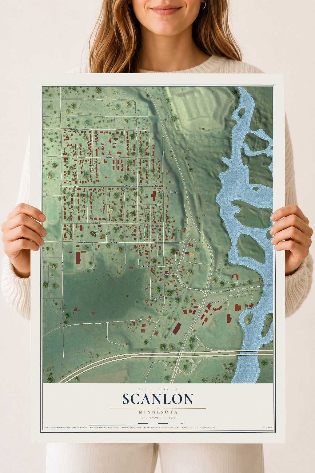Map of Scanlon, Minnesota, 18 x 24 inch unframed archival matte print